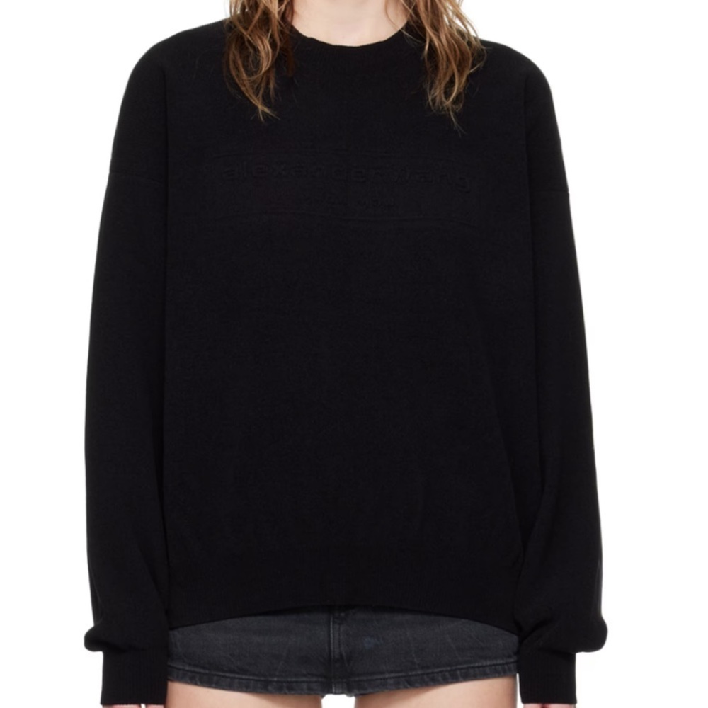 ALEXANDER WANG black oversized crewneck knit sweatshirt size small